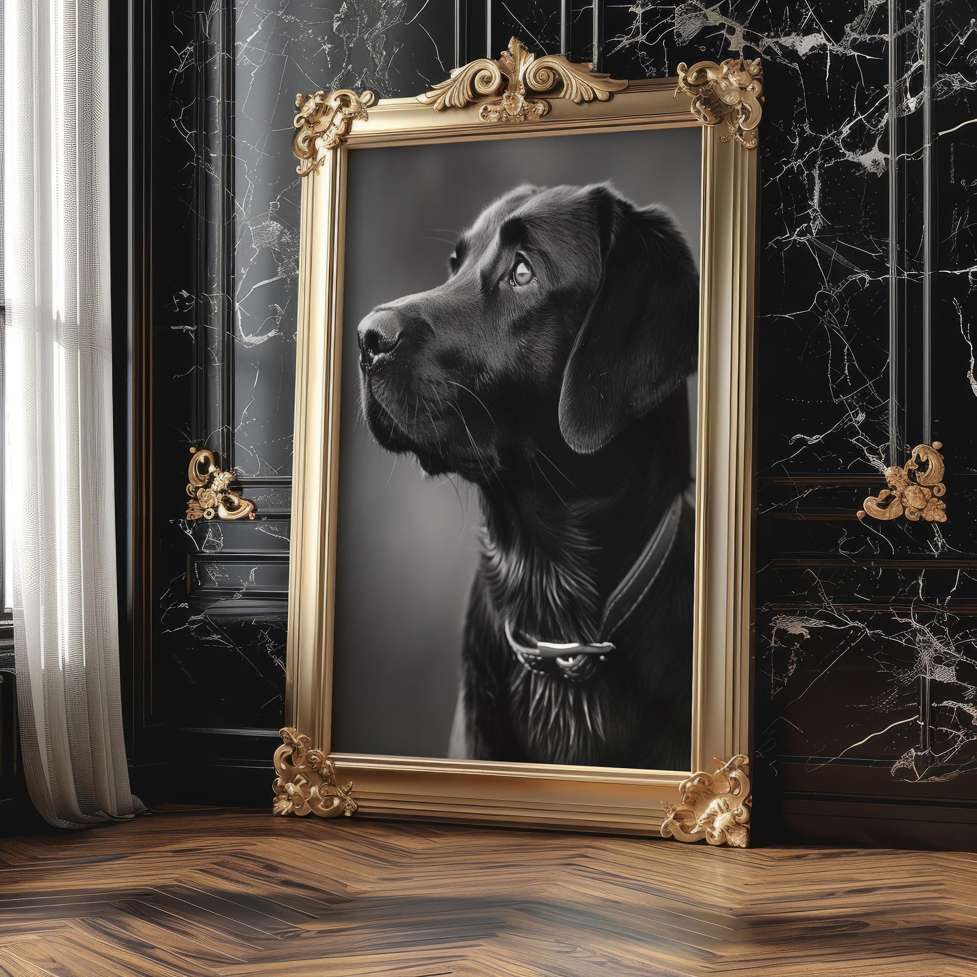 Dog Photography Black Labrador Fine Art Print | Modern Monochrome Pet Portrait wall art print, minimalist black and white poster, modern Scandinavian wall decor, Monohaus