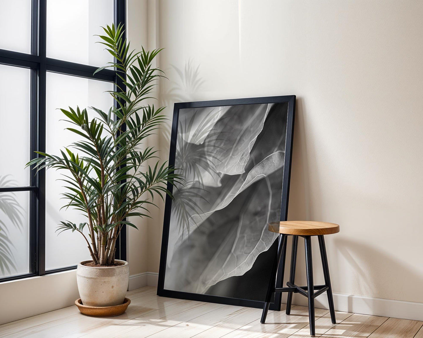 Botanical Photo | Abstract Leaf Macro Photography Print | Black & White Minimal abstract wall art print, geometric minimalist poster, modern Scandinavian decor, Monohaus