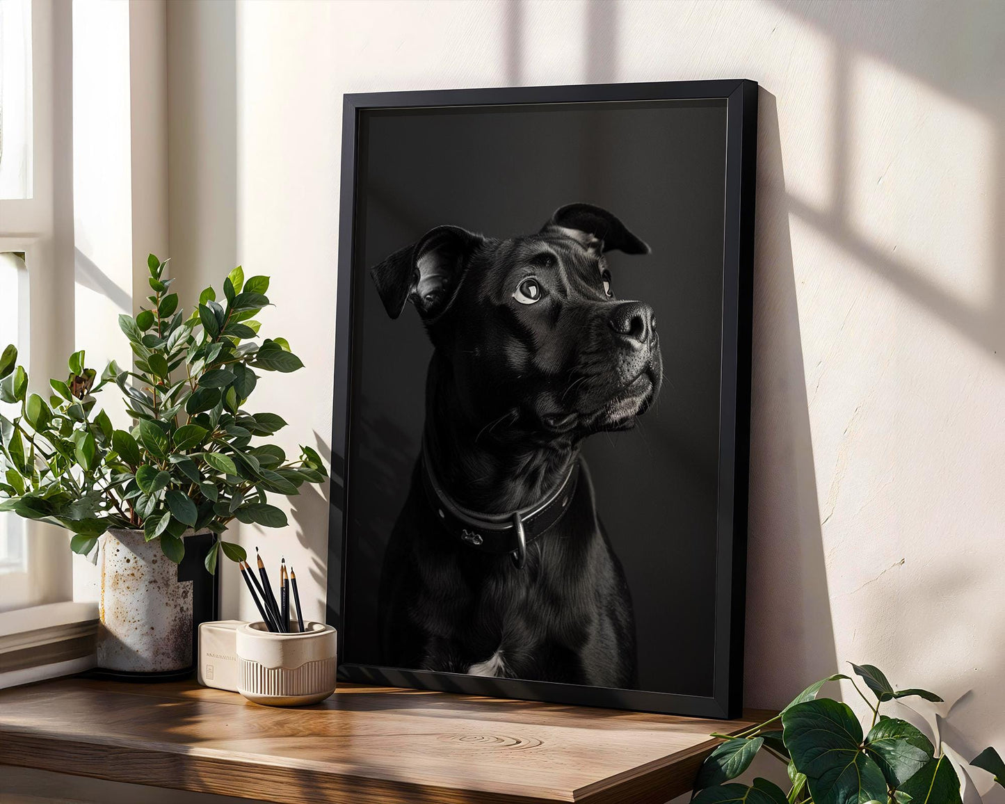 Dog Photography Moody Black Pitbull Portrait | Pet Lover Home Decor Art Print wall art print, minimalist black and white poster, modern Scandinavian wall decor, Monohaus