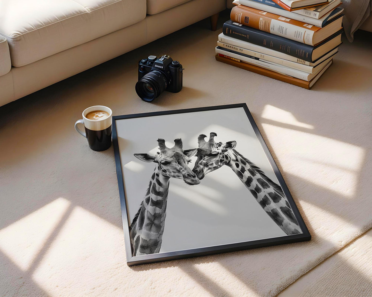 Wildlife Poster | Giraffes in Love Print • Black & White Safari Photography, Scandi Wall Art wall art print, minimalist black and white poster, modern Scandinavian wall decor, Monohaus