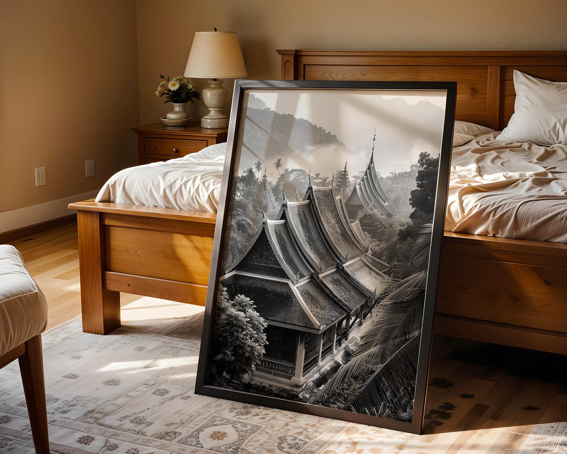 World Landmark | Laos Temple Print | Luang Prabang Black and White Photography wall art print, minimalist black and white poster, modern Scandinavian wall decor, Monohaus
