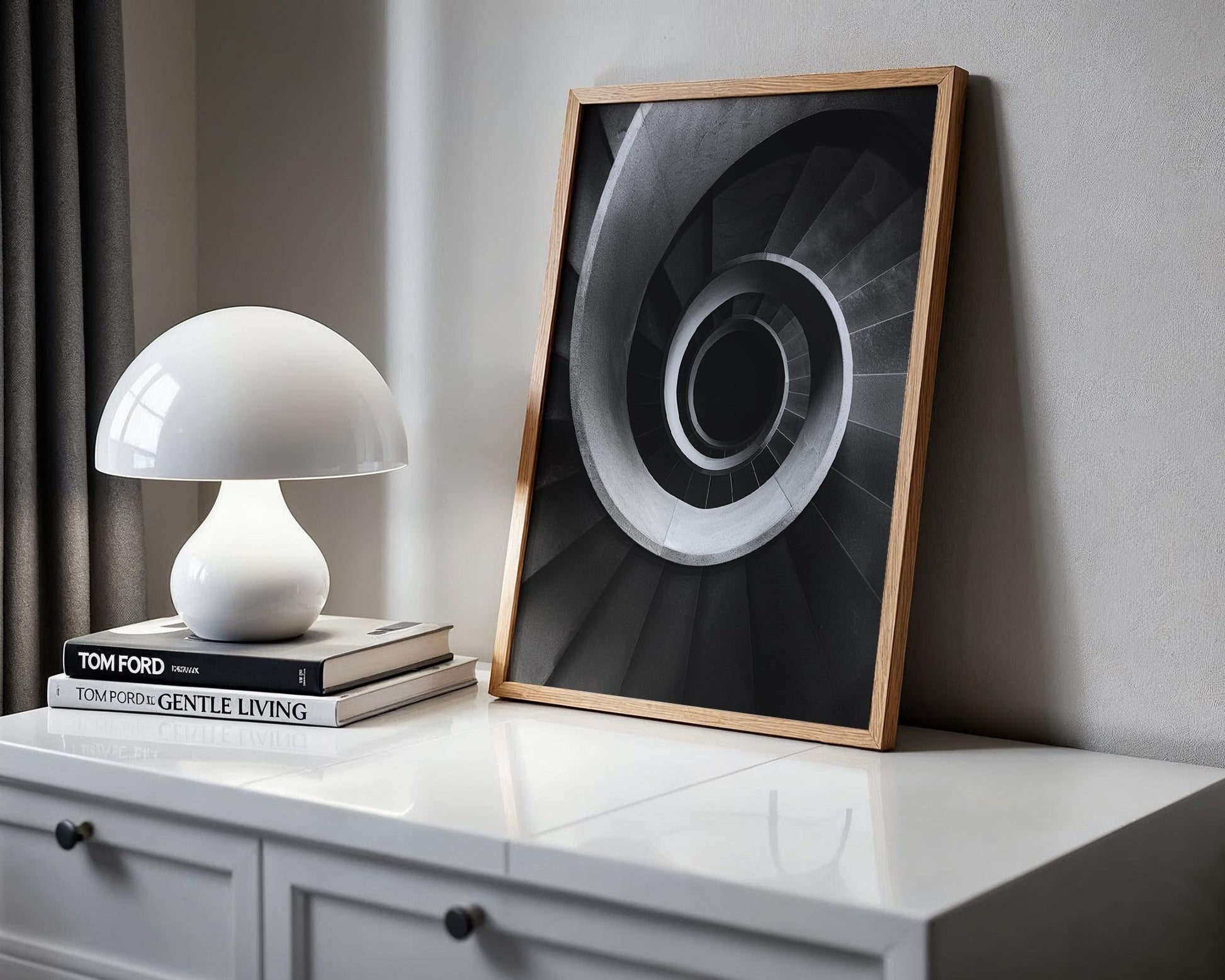 Minimal Wall Art | Black and White Spiral Staircase Photography | Architecture wall art print, black and white architectural poster, minimalist modern Scandinavian wall decor, Monohaus