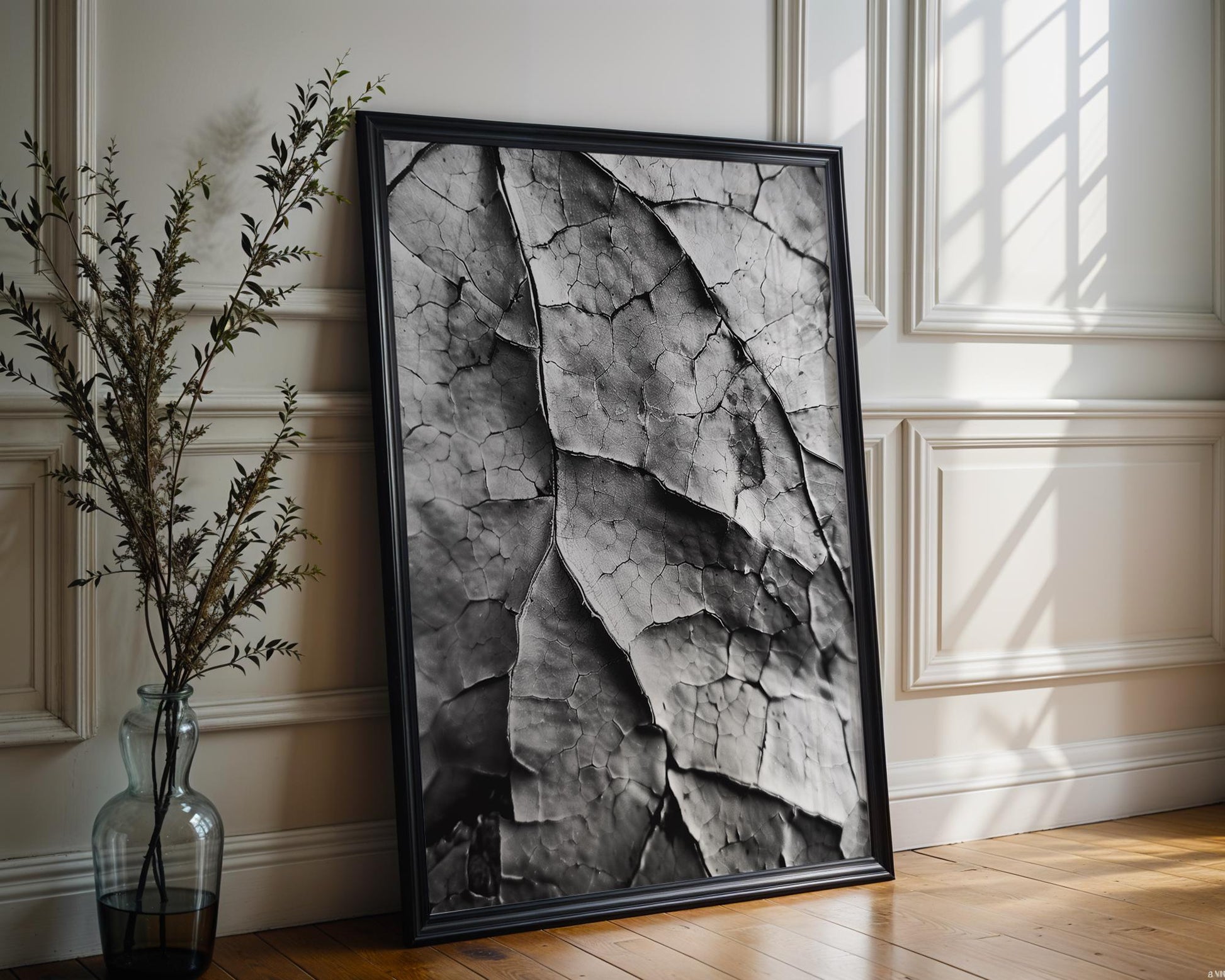 Botanical Photo | Abstract Leaf Macro Photography Print | Black & White Minimal abstract wall art print, geometric minimalist poster, modern Scandinavian decor, Monohaus