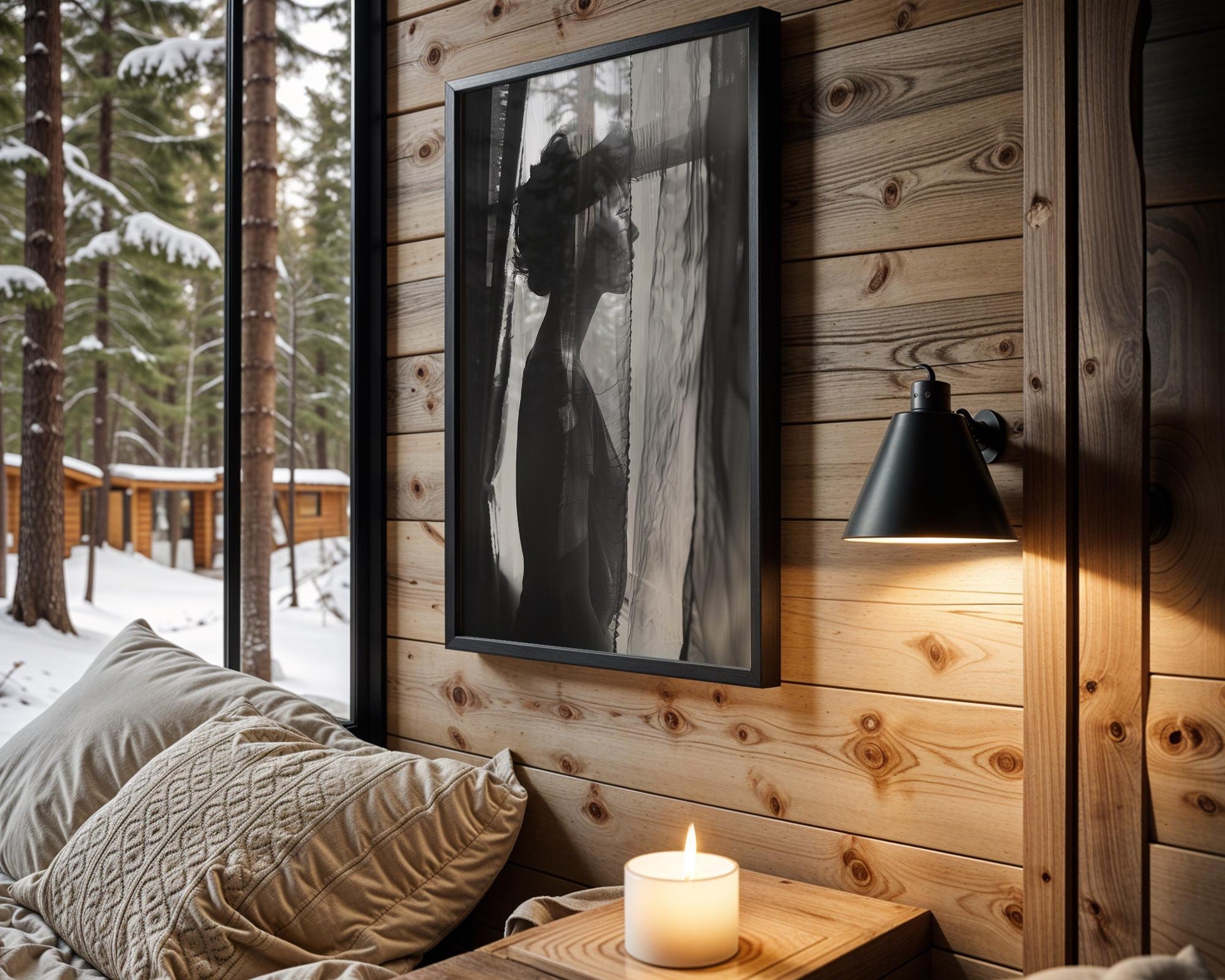 Sheer Curtain Portrait Print | Moody Black and White, Vintage Wall Art wall art print, minimalist black and white poster, modern Scandinavian wall decor, Monohaus