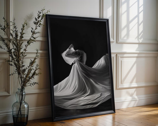 Minimal Wall Art Draped Fabric Dance Photo | Modern Black and White Art Print wall art print, minimalist black and white poster, modern Scandinavian wall decor, Monohaus