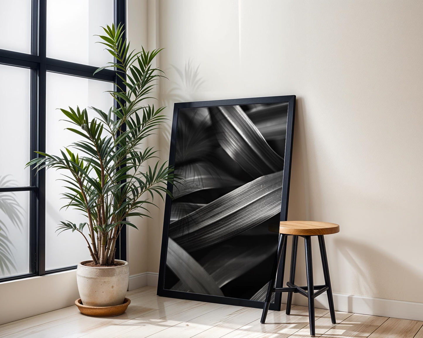Botanical Photo | Abstract Leaf Macro Photography Print | Black & White Minimal abstract wall art print, geometric minimalist poster, modern Scandinavian decor, Monohaus