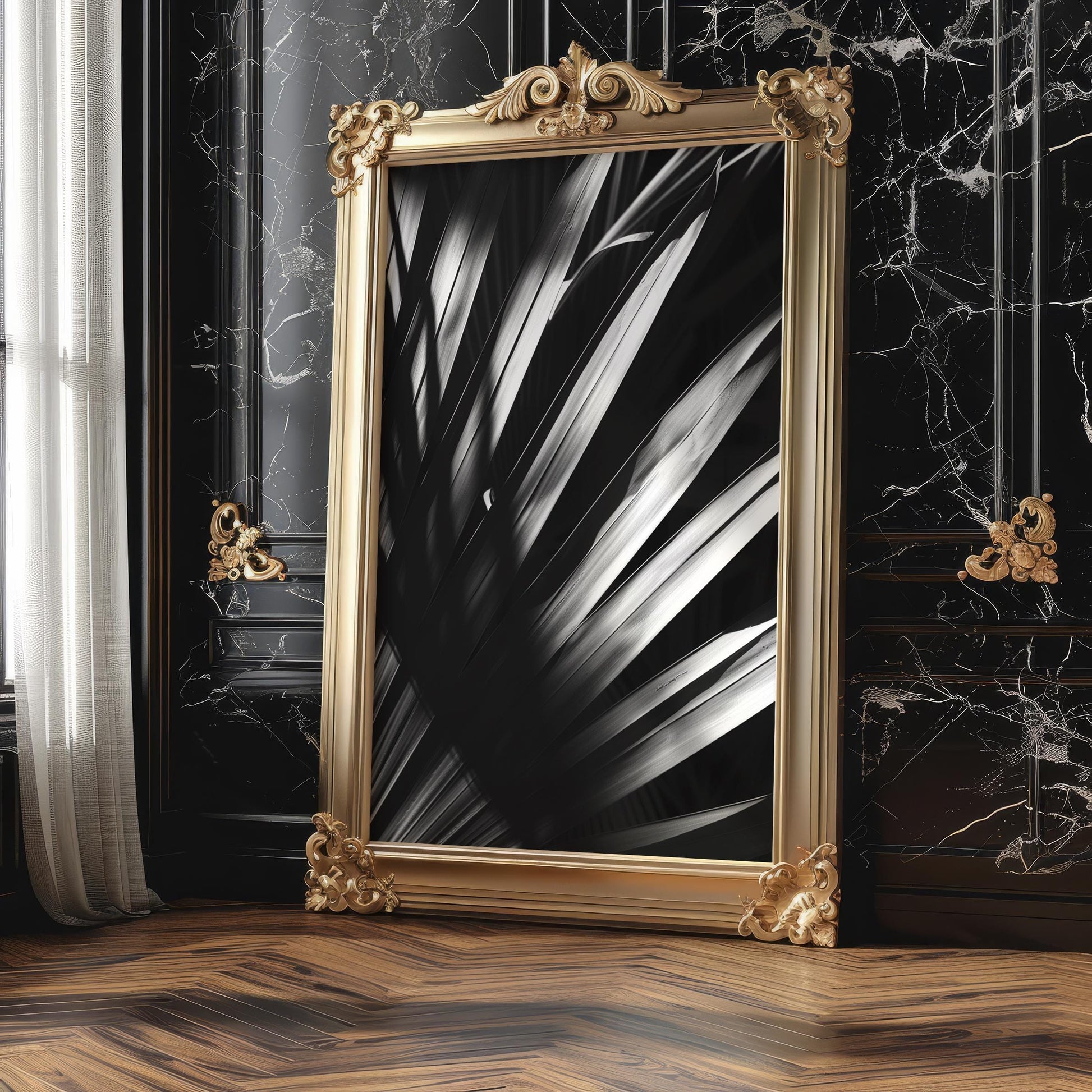 Botanical Photo | Abstract Palm Leaf Shadows | Black and White Photography Print abstract wall art print, geometric minimalist poster, modern Scandinavian decor, Monohaus