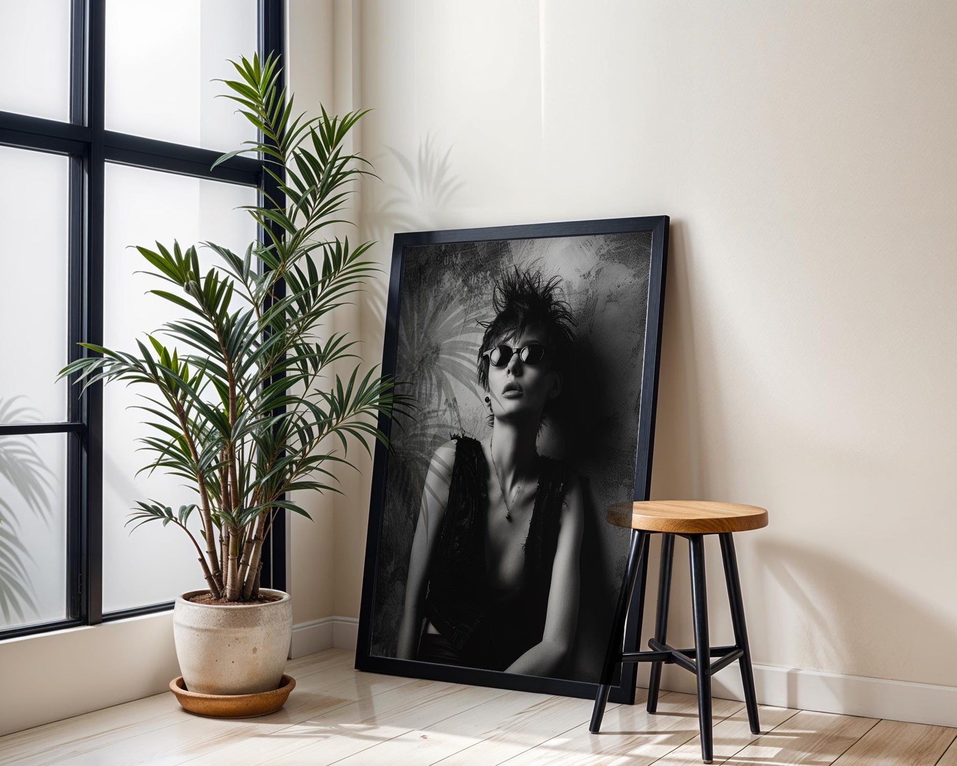 Minimal Wall Art Punk Muse Portrait Print | Edgy Fashion Photography Home Decor wall art print, minimalist black and white poster, modern Scandinavian wall decor, Monohaus