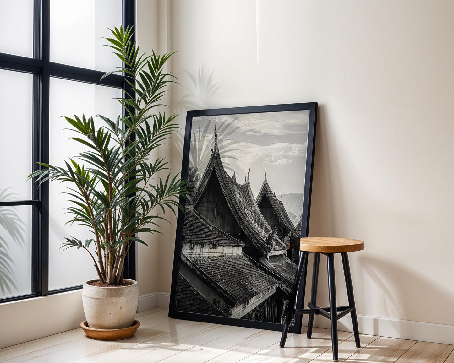 World Landmark | Laos Temple Roof Print | Luang Prabang Architecture Photography wall art print, black and white architectural poster, minimalist modern Scandinavian wall decor, Monohaus