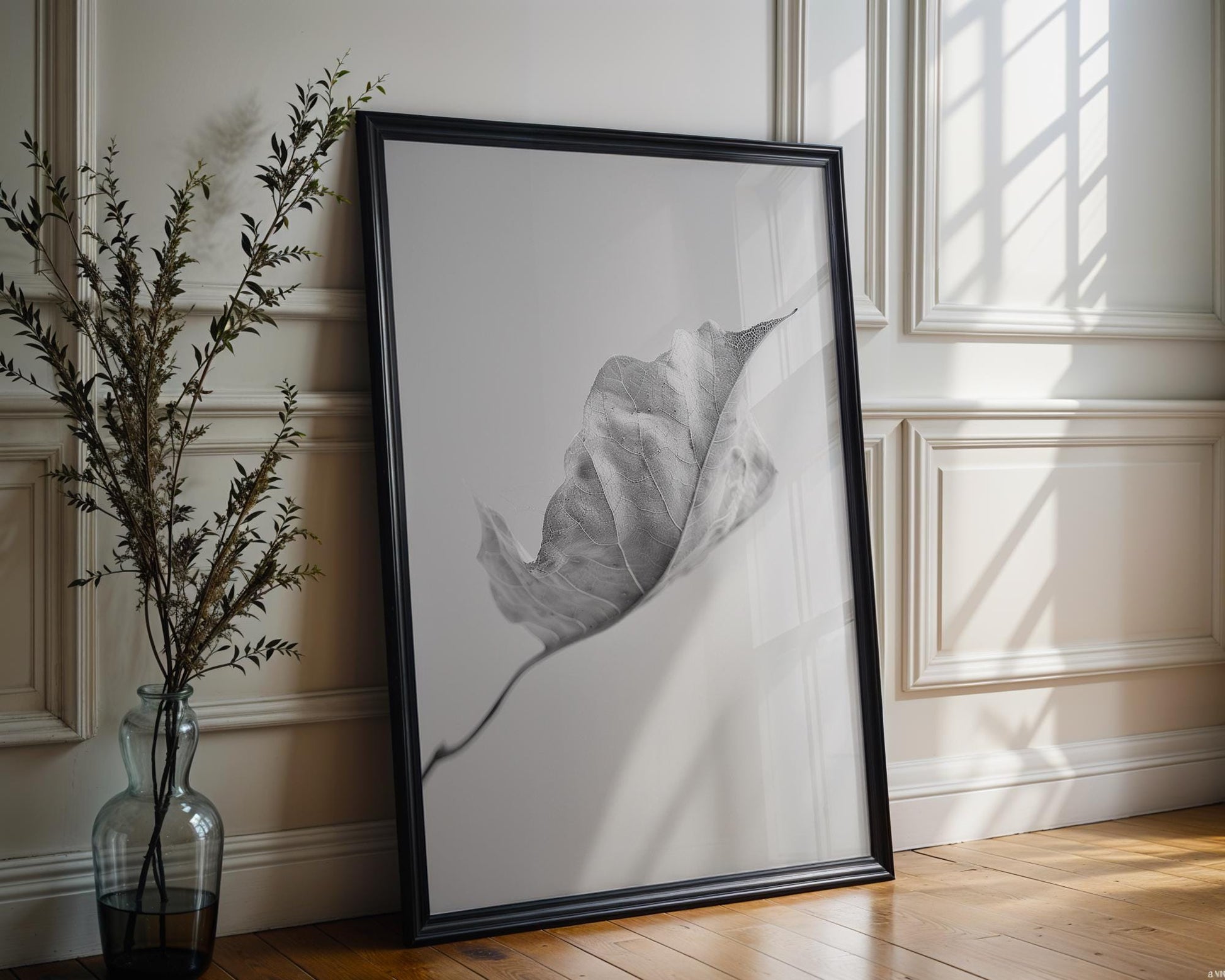 Botanical Photo | Abstract Leaf Macro Photography Print | Black & White Minimal abstract wall art print, geometric minimalist poster, modern Scandinavian decor, Monohaus