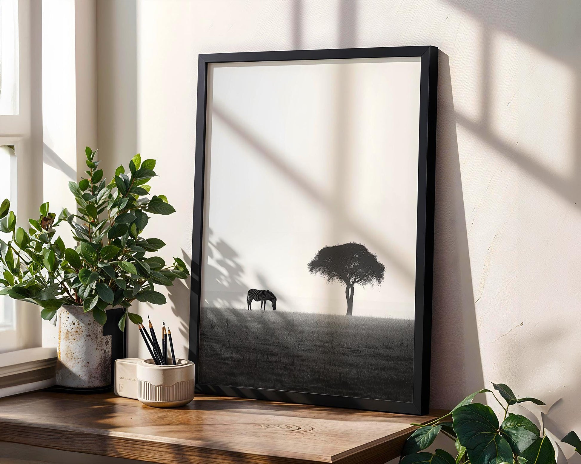 Wildlife Poster | Zebra and Acacia Tree Fine Art Print • Minimalist Safari Landscape wall art print, minimalist black and white poster, modern Scandinavian wall decor, Monohaus