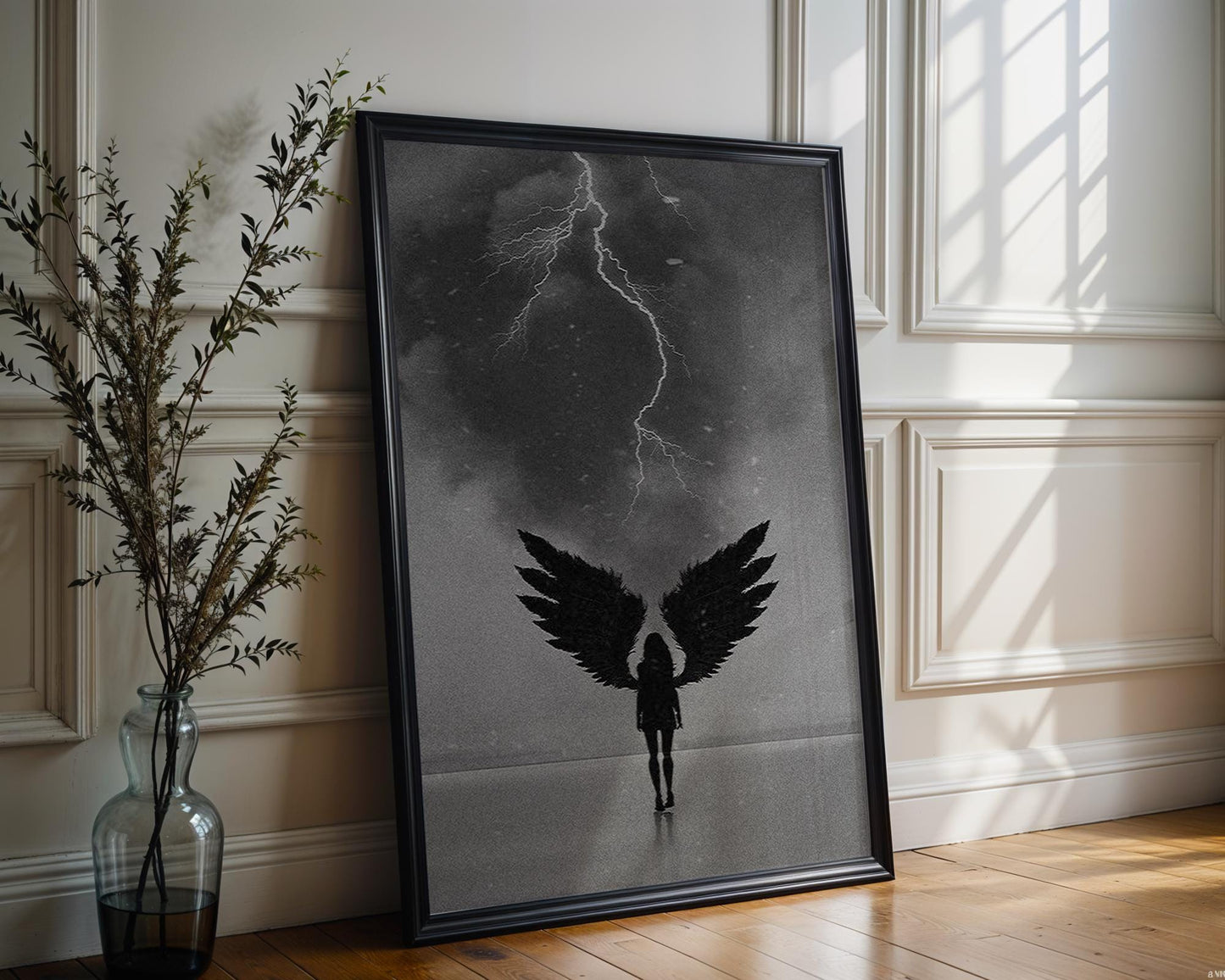 Dark Angel Print | Black & White Lightning Photography, Surreal Wall Art wall art print, minimalist black and white poster, modern Scandinavian wall decor, Monohaus