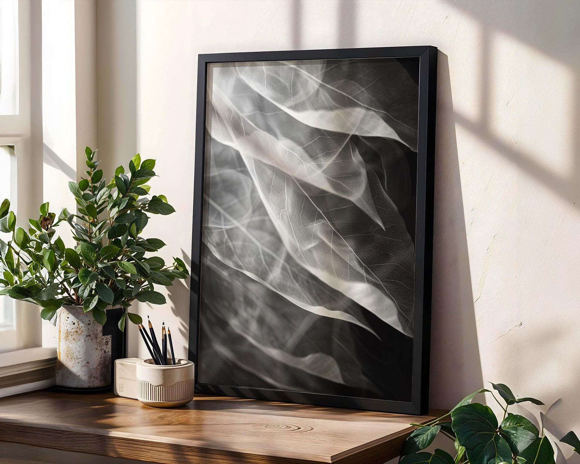 Botanical Photo | Abstract Leaf Macro Photography Print | Black & White Minimal abstract wall art print, geometric minimalist poster, modern Scandinavian decor, Monohaus