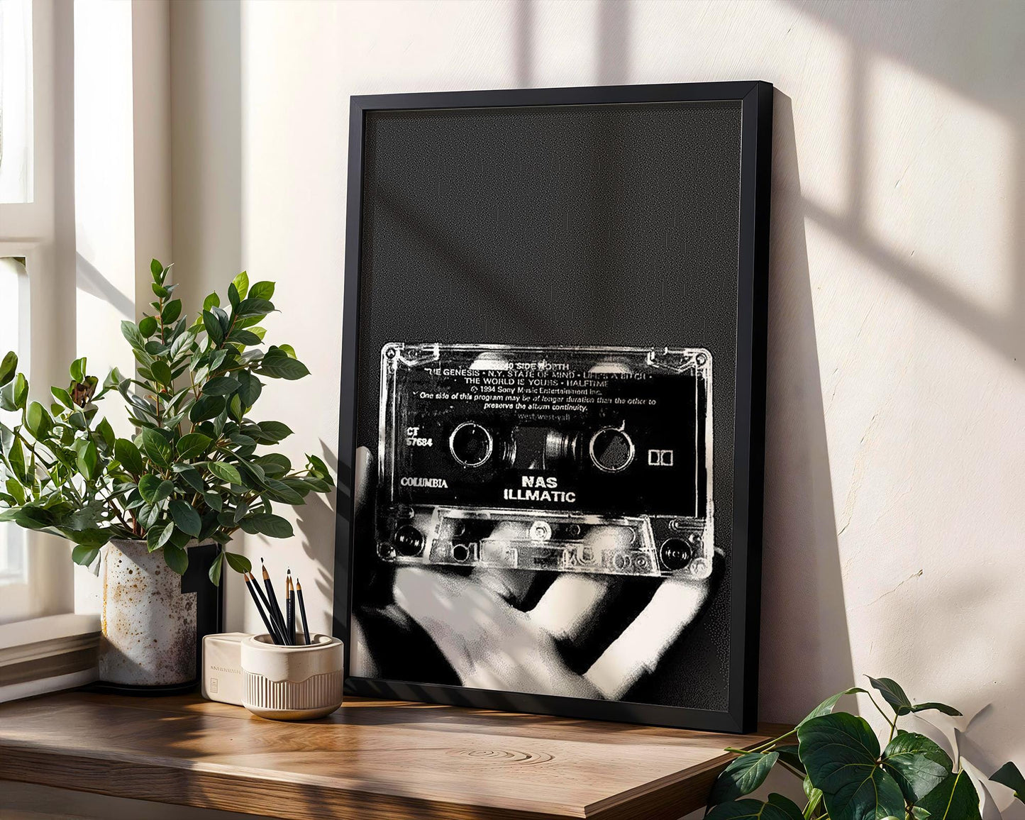Designer Wall Art | Nas Illmatic Cassette Print | Black and White Hip Hop Photography wall art print, minimalist black and white poster, modern Scandinavian wall decor, Monohaus