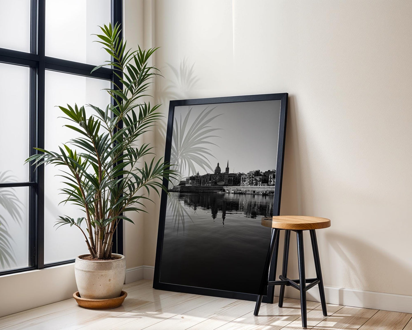 World Landmark | Valletta Harbor Print | Black & White Malta Cityscape Photography wall art print, black and white architectural poster, minimalist modern Scandinavian wall decor, Monohaus