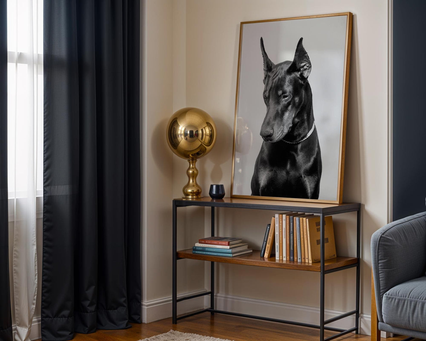 Designer Wall Art | Doberman Portrait Print | Minimalist Black and White Dog Art wall art print, minimalist black and white poster, modern Scandinavian wall decor, Monohaus