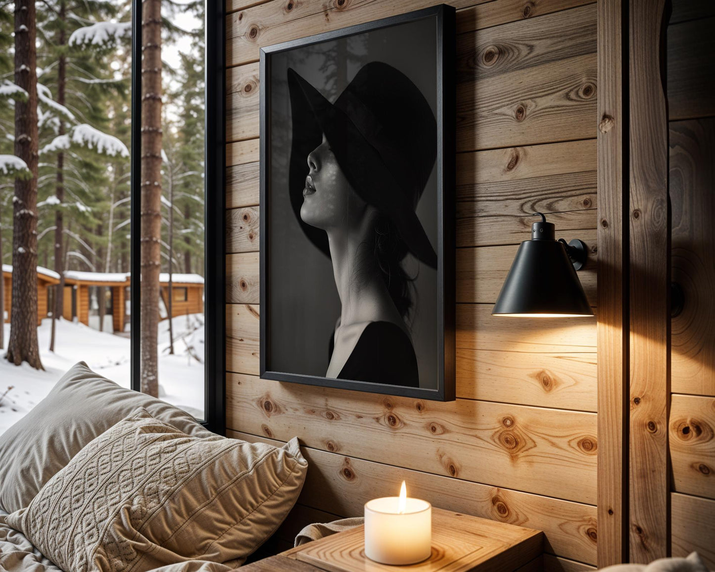 Minimal Wall Art Glamorous Woman in Hat Print | Chic Minimalist Fashion Poster wall art print, minimalist black and white poster, modern Scandinavian wall decor, Monohaus