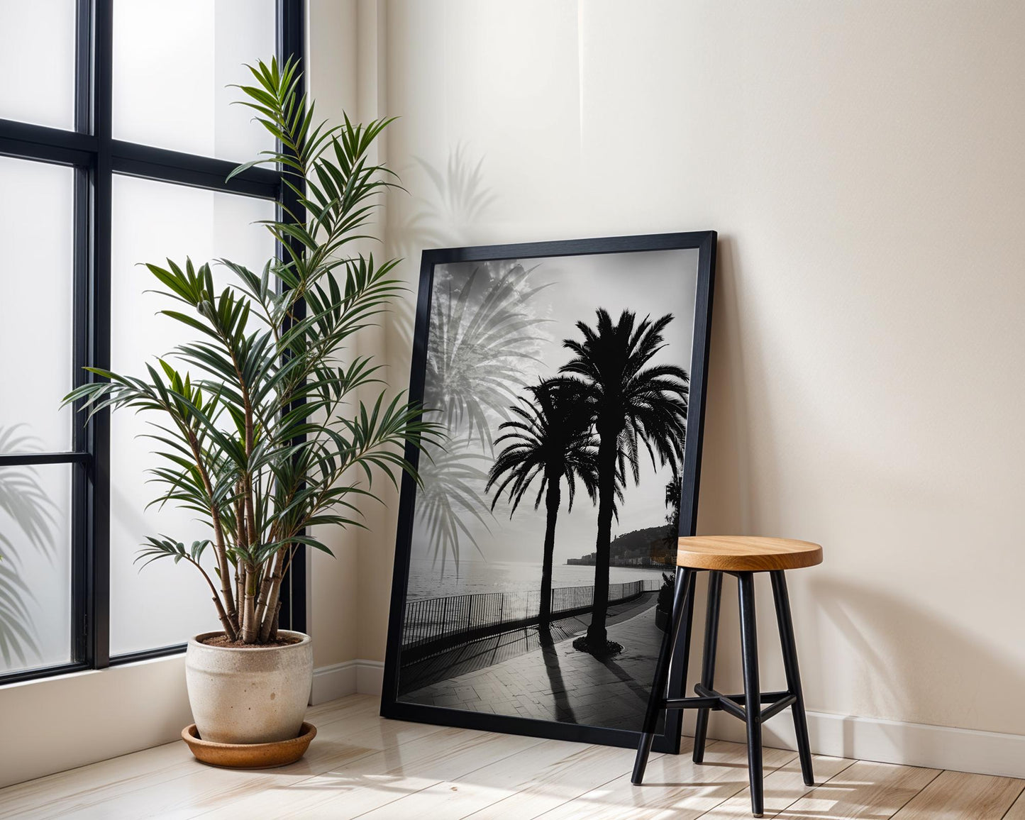 World Landmark | Santa Monica Pier Print | Black and White Coastal Photography wall art print, minimalist black and white poster, modern Scandinavian wall decor, Monohaus