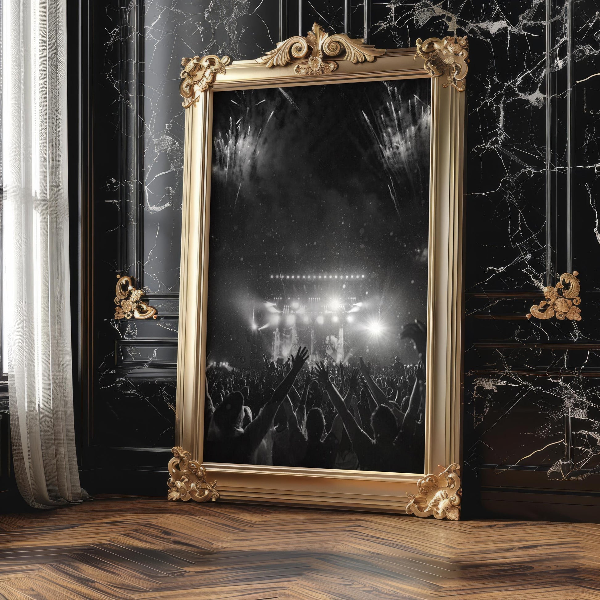 Designer Wall Art | Monochrome Concert Crowd Print | Modern Music Festival wall art print, minimalist black and white poster, modern Scandinavian wall decor, Monohaus