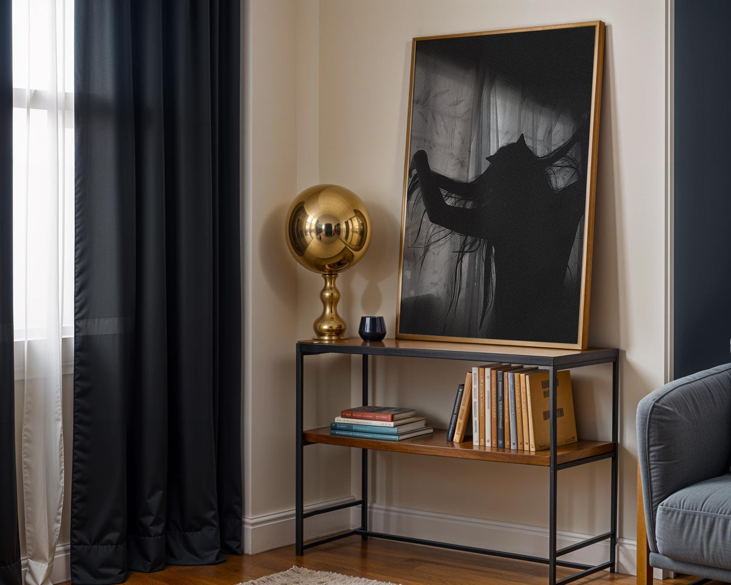 Designer Wall Art | Cat Girl Silhouette Print | Minimalist Gothic Home Decor wall art print, minimalist black and white poster, modern Scandinavian wall decor, Monohaus