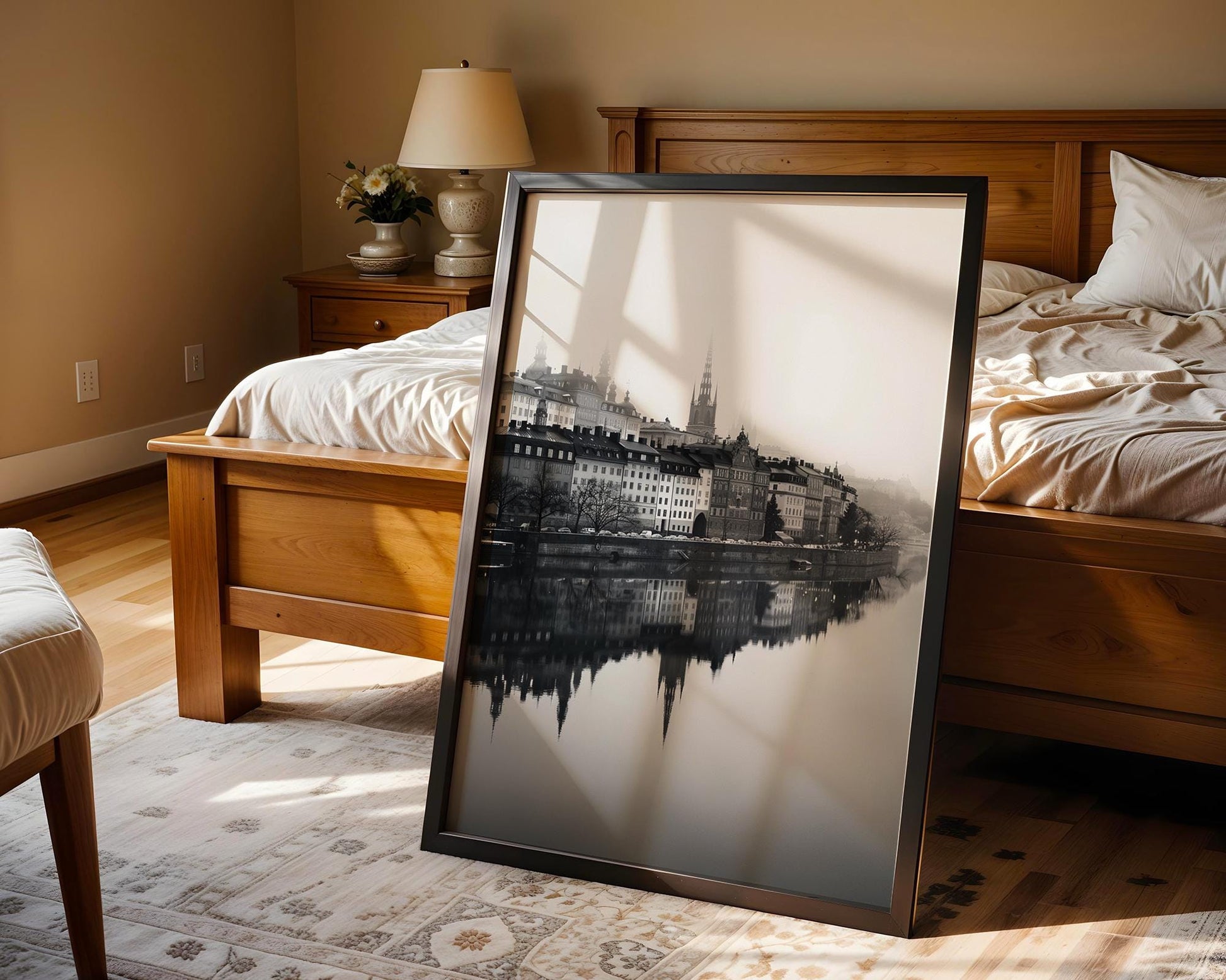 World Landmark | Stockholm Old Town Print | Black and White Sweden Photography wall art print, minimalist black and white poster, modern Scandinavian wall decor, Monohaus