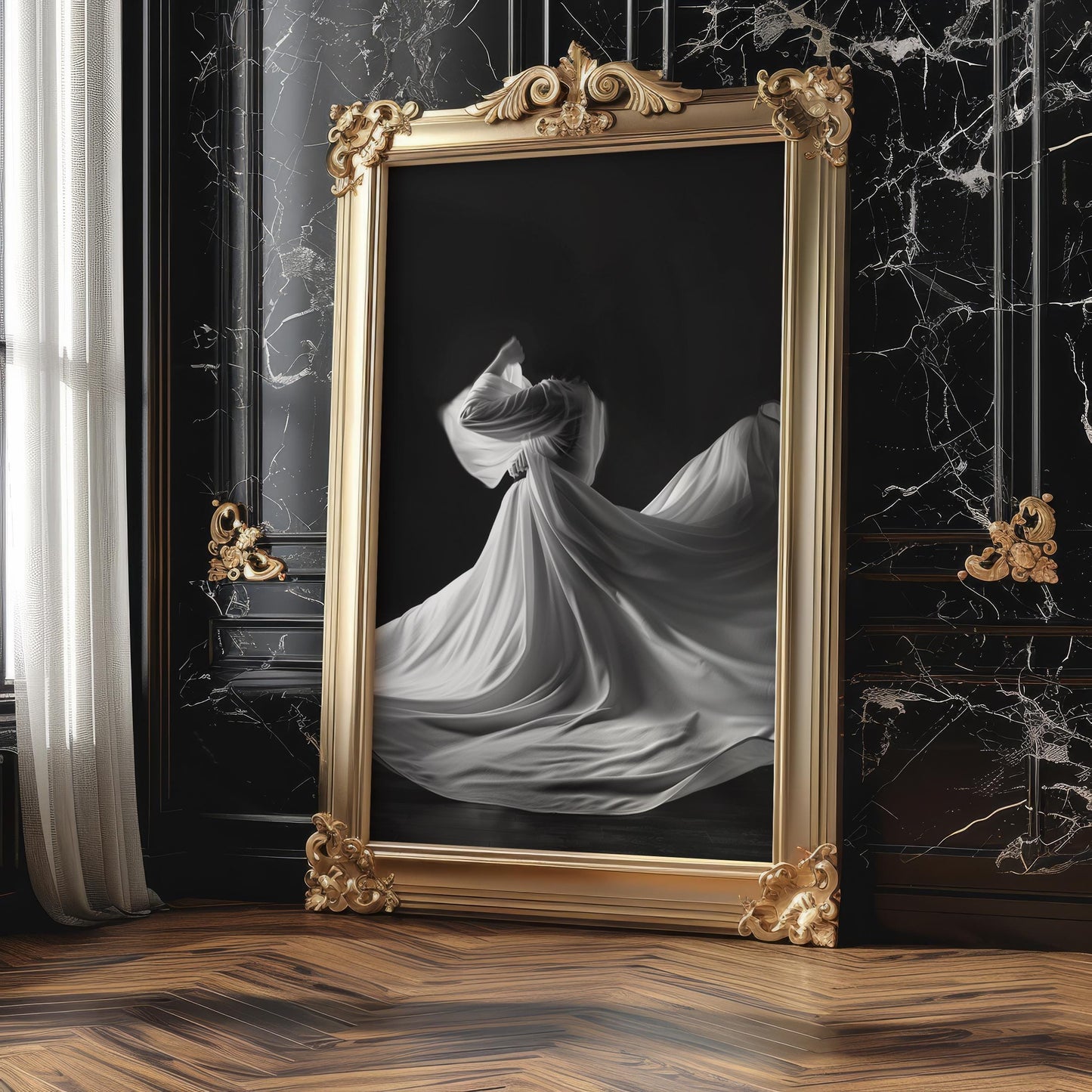 Minimal Wall Art Draped Fabric Dance Photo | Modern Black and White Art Print wall art print, minimalist black and white poster, modern Scandinavian wall decor, Monohaus