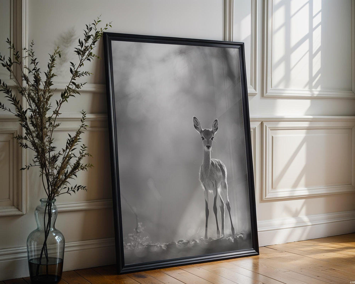 Wildlife Poster | Black & White Fawn Art Print | Minimalist Scandinavian Decor wall art print, minimalist black and white poster, modern Scandinavian wall decor, Monohaus