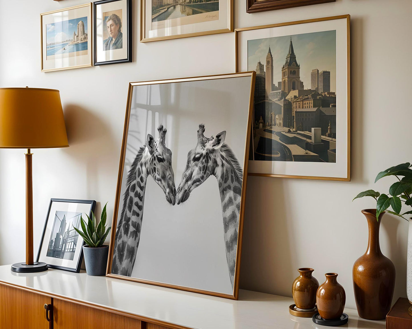 Wildlife Poster | Giraffe Pair Fine Art Print • Black & White Safari Photography wall art print, minimalist black and white poster, modern Scandinavian wall decor, Monohaus