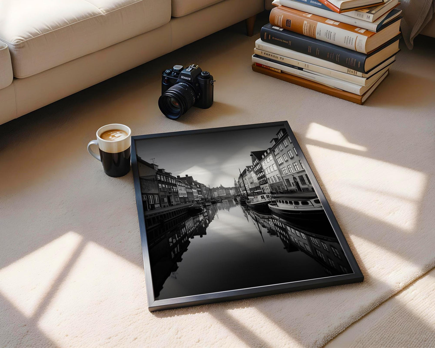 World Landmark | Copenhagen Photography Print | Nyhavn Canal Black and White Wall Art wall art print, minimalist black and white poster, modern Scandinavian wall decor, Monohaus