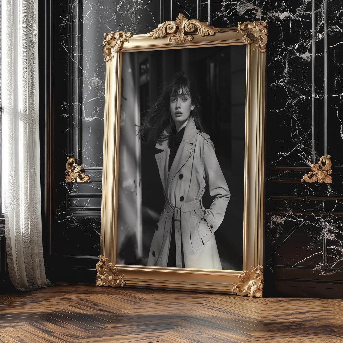 Minimal Wall Art Woman in Trench Coat Print | Black and White Minimalist Fashion Photo wall art print, minimalist black and white poster, modern Scandinavian wall decor, Monohaus