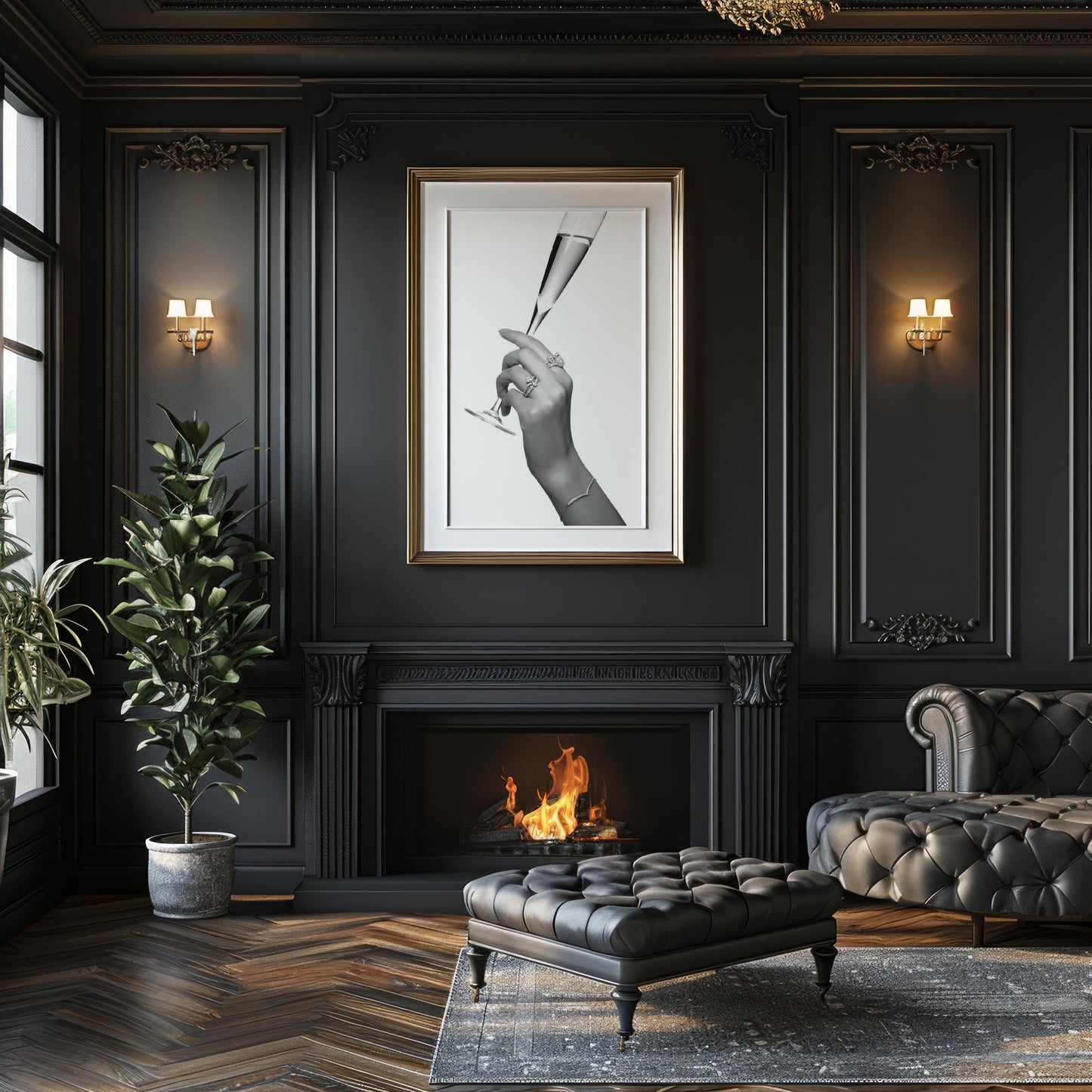 Designer Wall Art | Champagne Toast Print | Minimalist Black and White Glam Art wall art print, minimalist black and white poster, modern Scandinavian wall decor, Monohaus