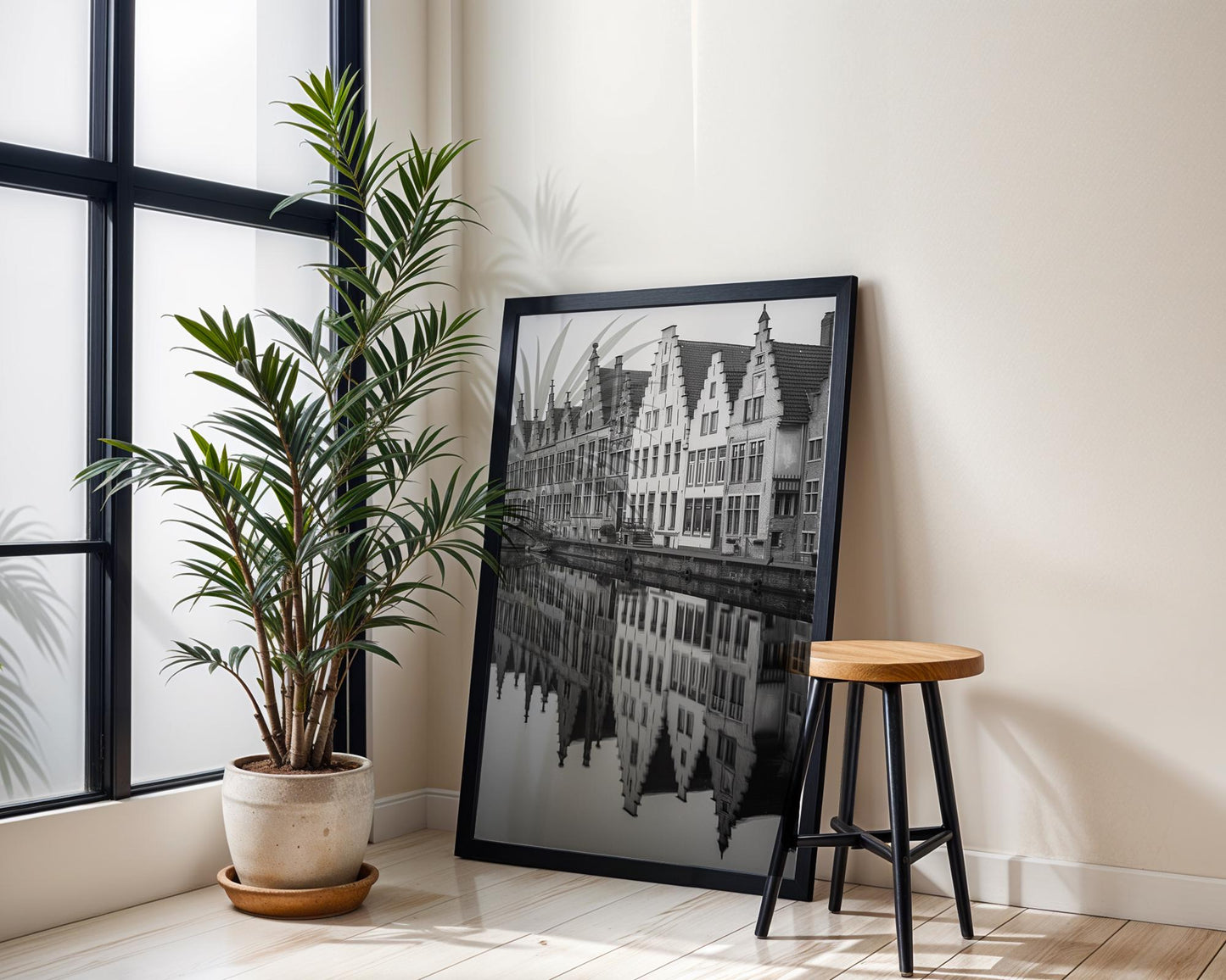 World Landmark | Bruges Canal Black and White Photography Print | Belgium Architecture Wall Art