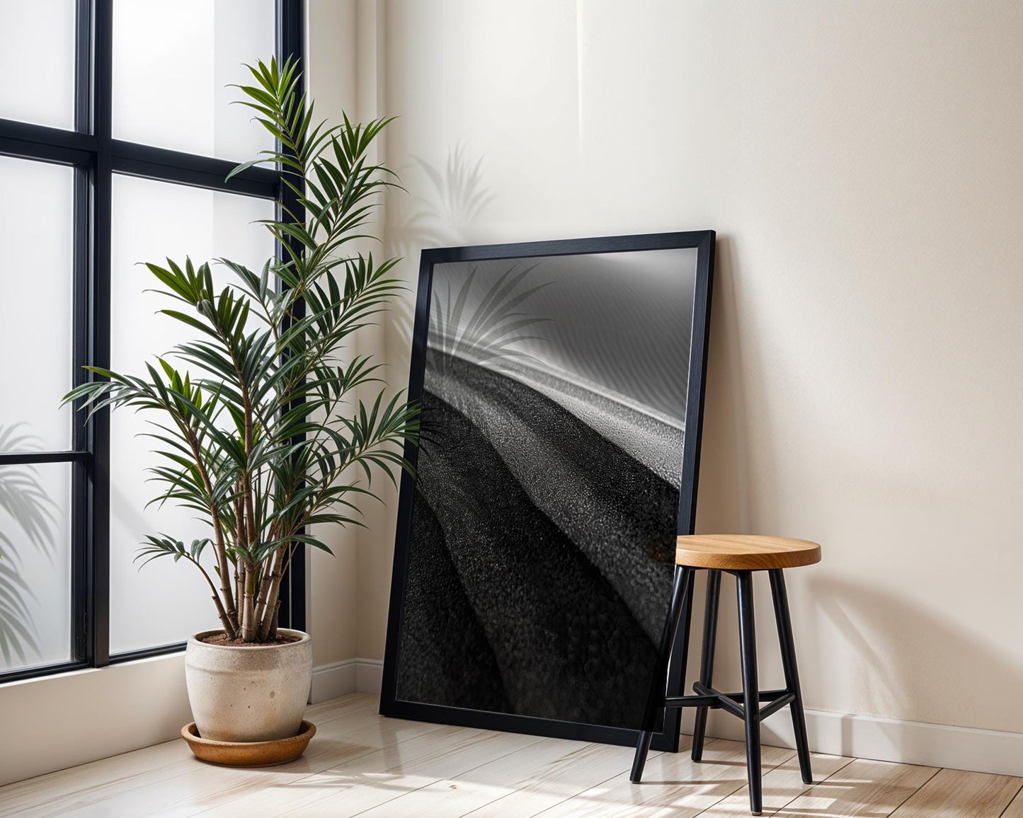 Minimal Wall Art Dark Sands | Black and White Abstract Landscape Print abstract wall art print, geometric minimalist poster, modern Scandinavian decor, Monohaus