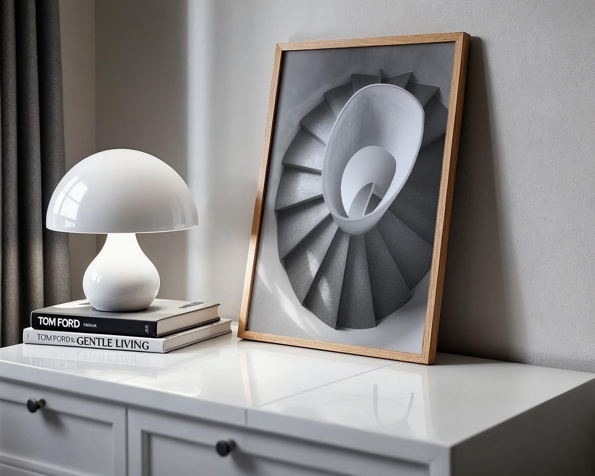 Minimal Wall Art Light Spiral | Black and White Urban Architecture Photography wall art print, black and white architectural poster, minimalist modern Scandinavian wall decor, Monohaus