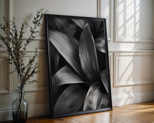 Botanical Photo | Abstract Leaf Macro Photography Print | Black & White Minimal abstract wall art print, geometric minimalist poster, modern Scandinavian decor, Monohaus