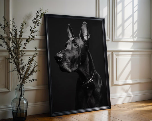 Black Dane Dog Portrait Print, Modern Pet Photography, Canine Wall Art wall art print, minimalist black and white poster, modern Scandinavian wall decor, Monohaus