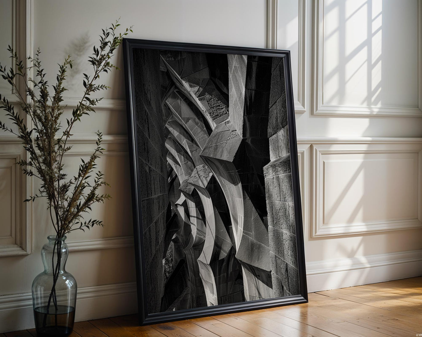 Urban Photography | Gaudi Architecture Print | Barcelona Modernist Stone Facade Photography wall art print, black and white architectural poster, minimalist modern Scandinavian wall decor, Monohaus