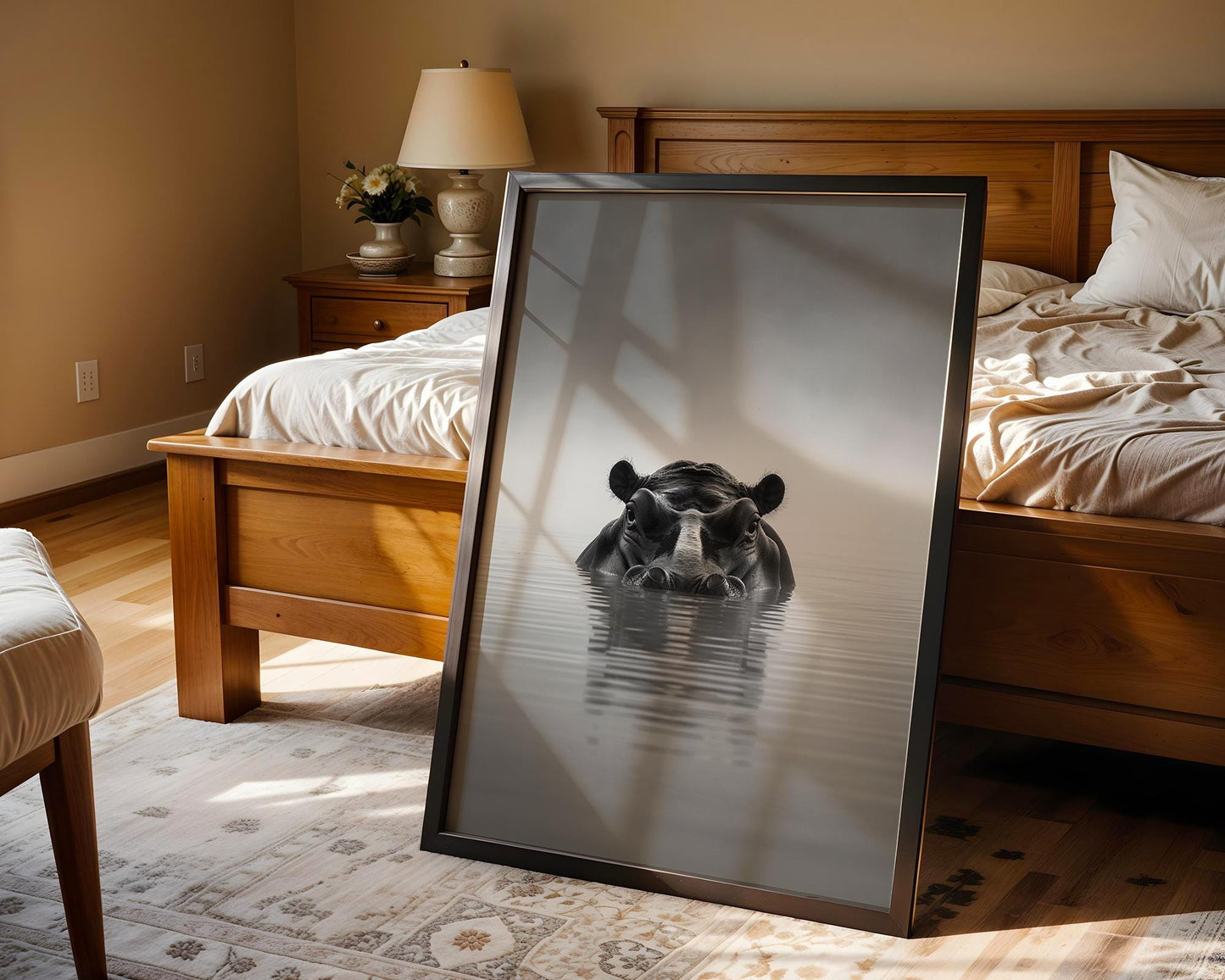 Wildlife Poster | Hippo Print | Black & White Minimalist Photography wall art print, minimalist black and white poster, modern Scandinavian wall decor, Monohaus