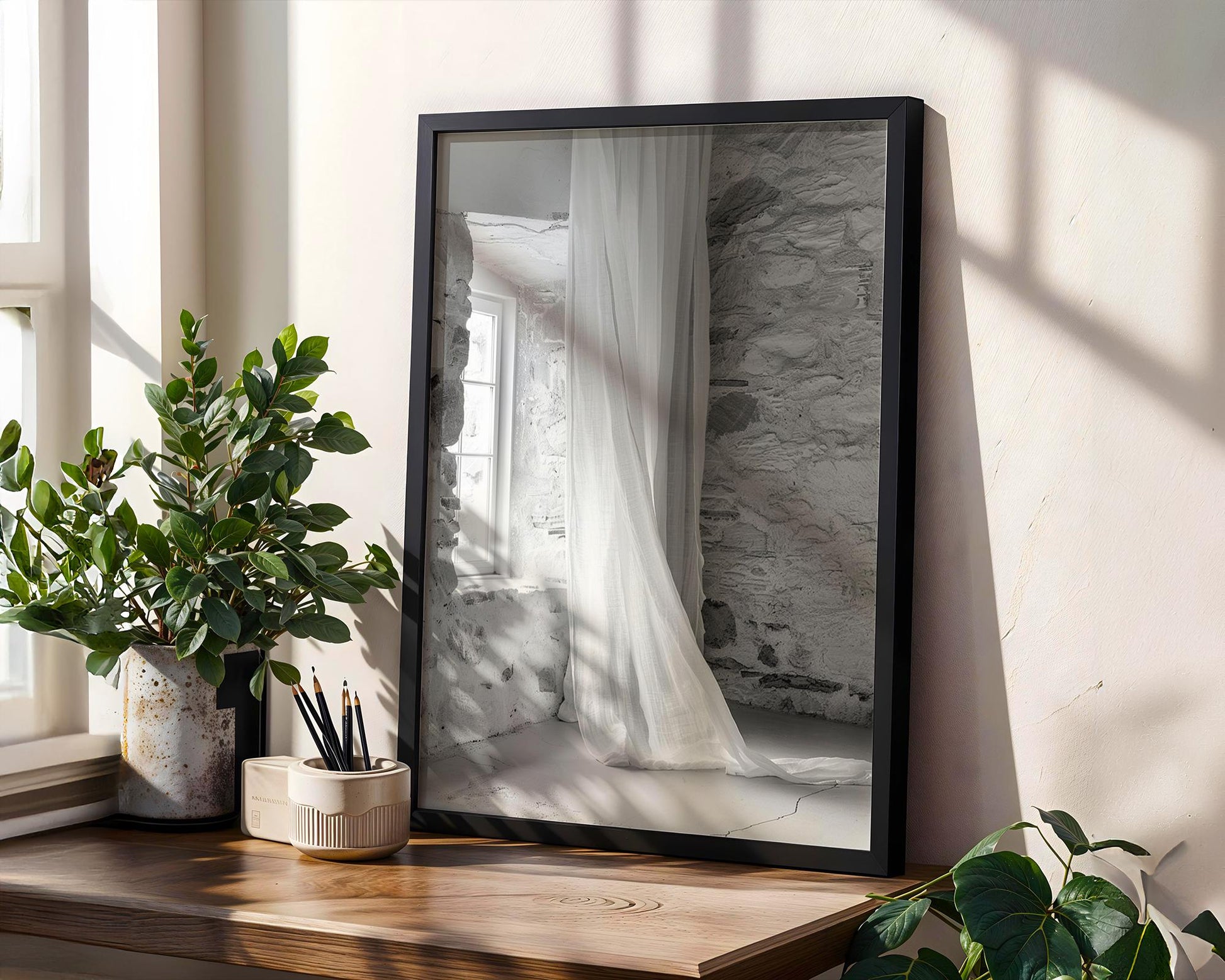 Stone Window Photography Print | Rustic Black and White Wall Art wall art print, minimalist black and white poster, modern Scandinavian wall decor, Monohaus