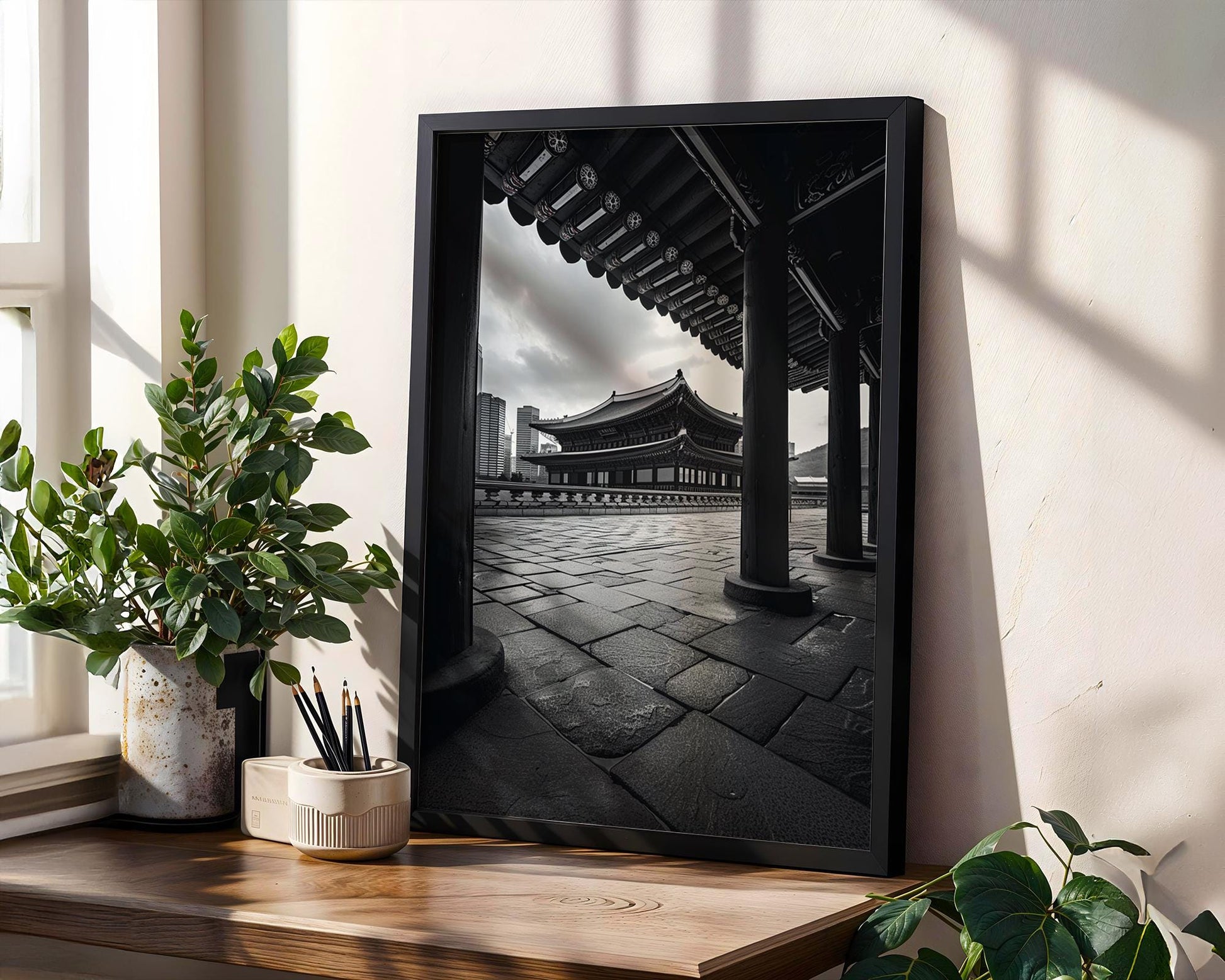 World Landmark | Gyeongbokgung Palace Print | Seoul Black and White Photography wall art print, minimalist black and white poster, modern Scandinavian wall decor, Monohaus