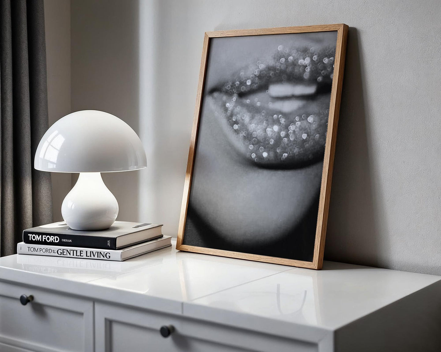 Glitter Lips Photography Print | Monochrome Glam Wall Art wall art print, minimalist black and white poster, modern Scandinavian wall decor, Monohaus