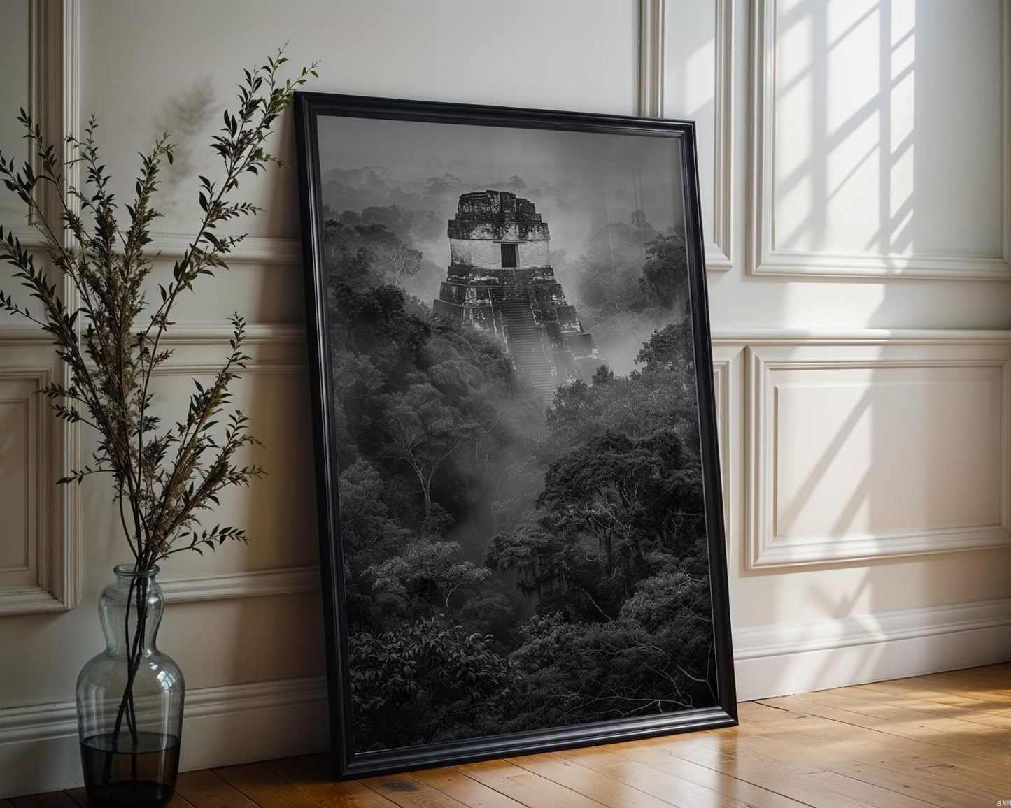 World Landmark | Tikal Temple Black and White Photography | Guatemala Jungle Art Print wall art print, minimalist black and white poster, modern Scandinavian wall decor, Monohaus