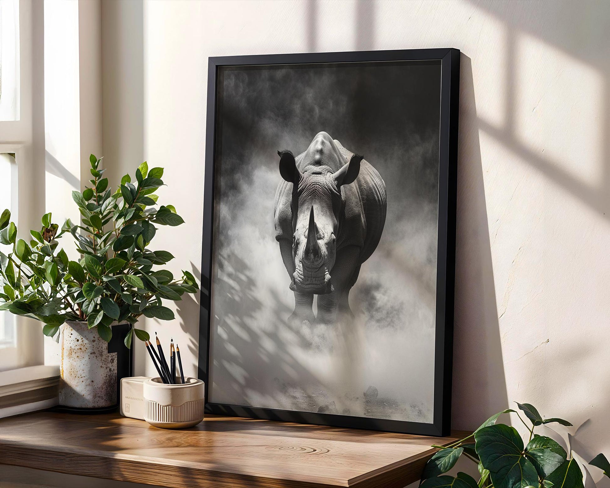 Wildlife Poster | Rhino Fine Art Photography · Black & White Safari Animal wall art print, minimalist black and white poster, modern Scandinavian wall decor, Monohaus