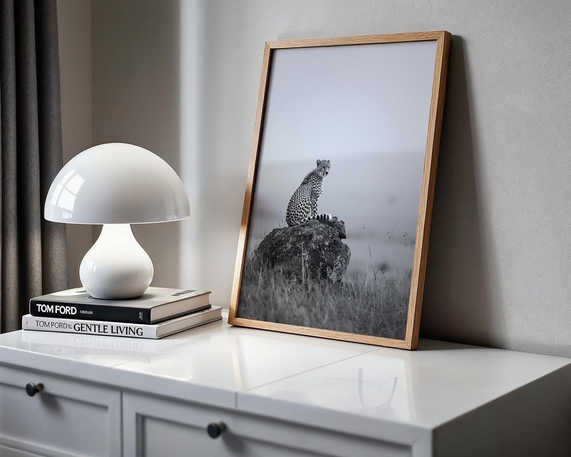 Wildlife Poster | Cheetah on Rock Print | Minimalist Safari Photography wall art print, minimalist black and white poster, modern Scandinavian wall decor, Monohaus