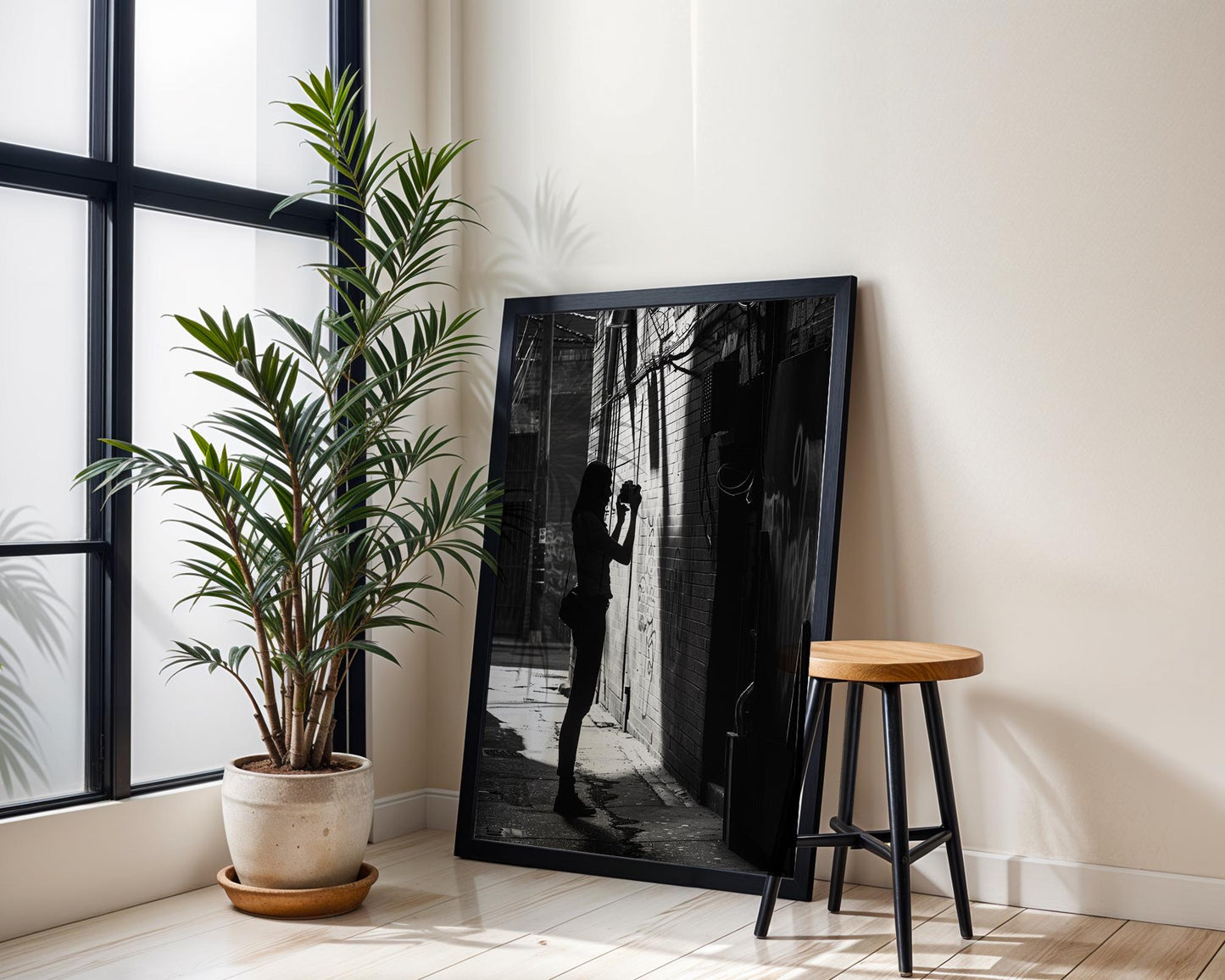 Urban Photography | Photographer Silhouette Minimal Black & White Street Scene black and white photo print, minimalist monochrome wall art poster for modern interiors, Monohaus