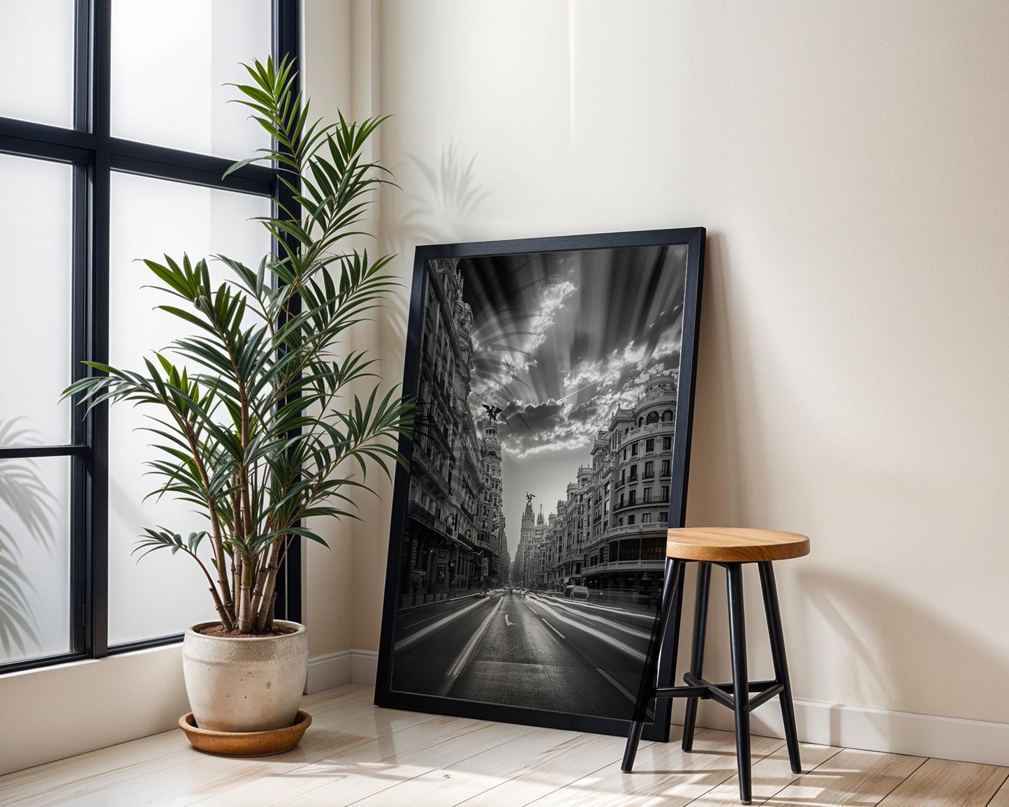 World Landmark | Madrid Gran Vía Sunrise Print | Black and White Spain Architecture Art