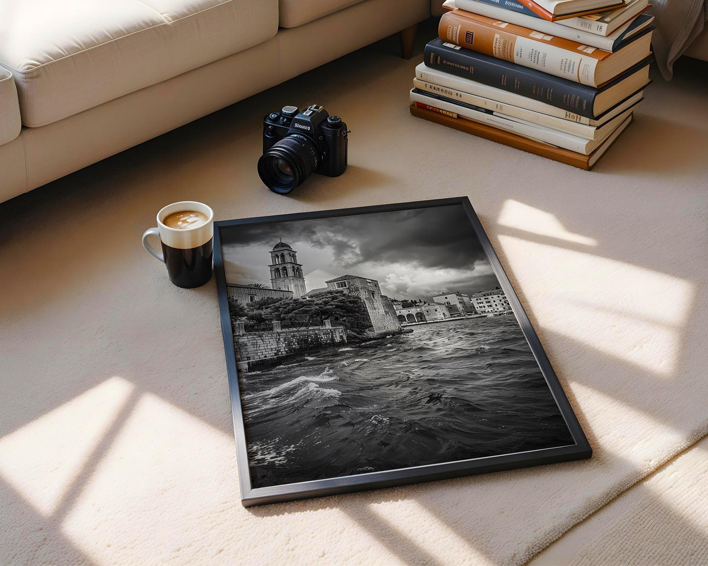 World Landmark | Dubrovnik Croatia Print | Black and White Seaside Architecture wall art print, black and white architectural poster, minimalist modern Scandinavian wall decor, Monohaus