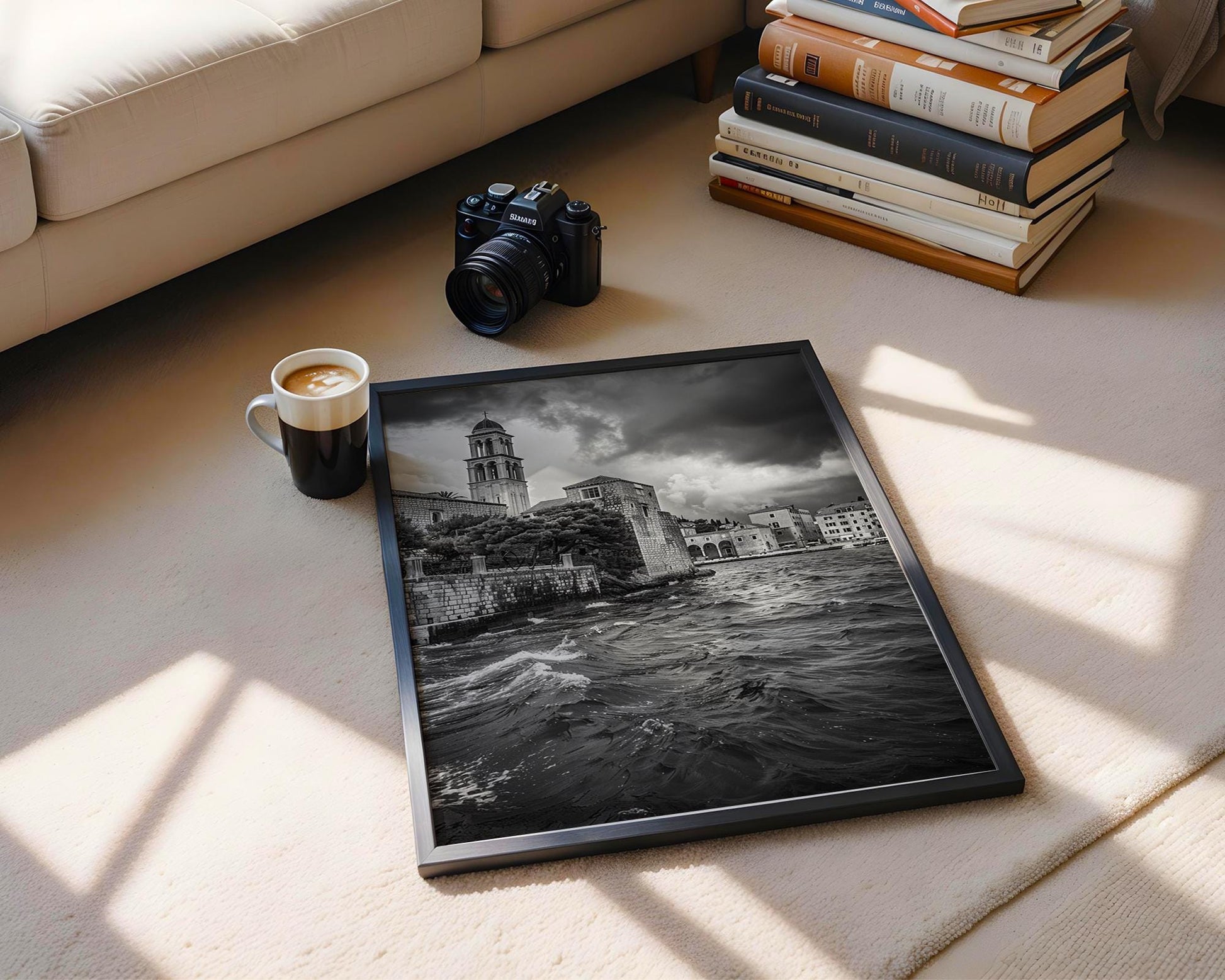 World Landmark | Dubrovnik Croatia Print | Black and White Seaside Architecture wall art print, black and white architectural poster, minimalist modern Scandinavian wall decor, Monohaus