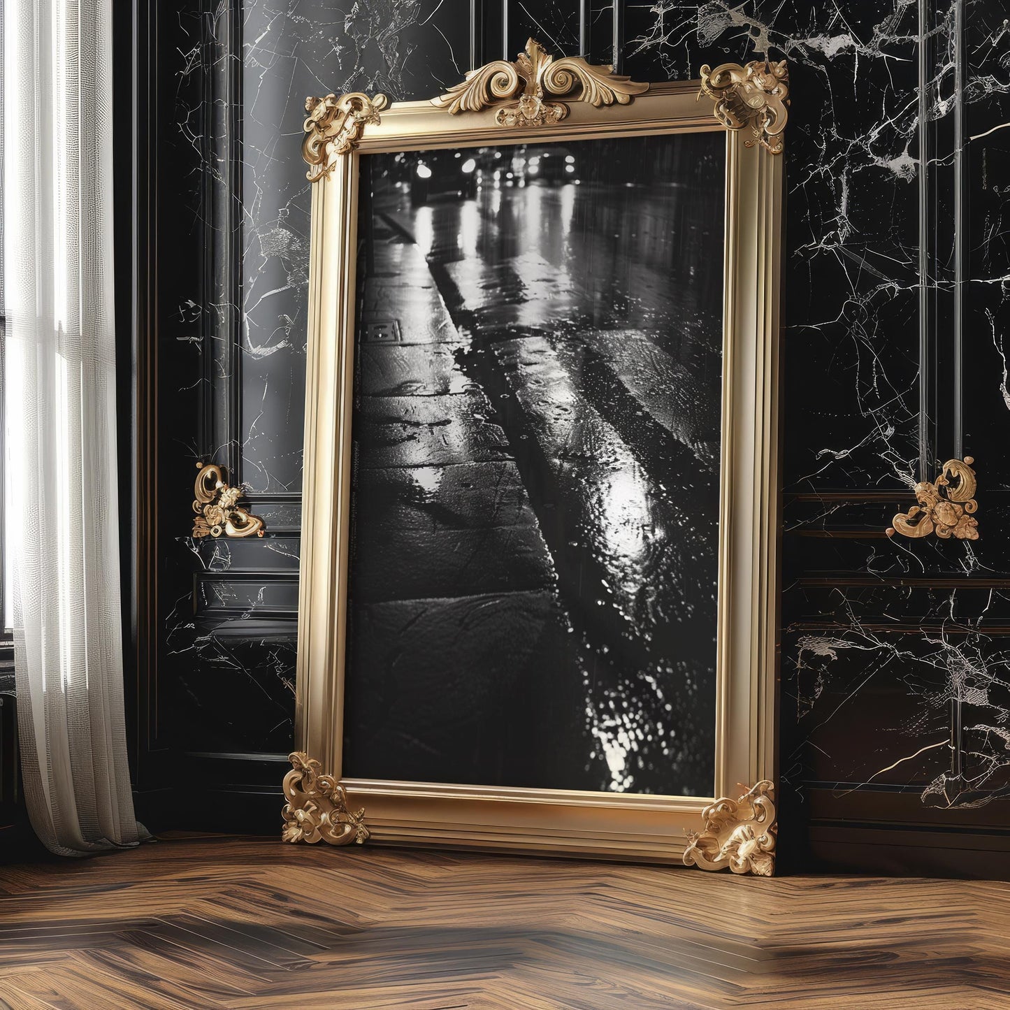 City Rain Photography Print | Moody Black and White Urban Art wall art print, black and white architectural poster, minimalist modern Scandinavian wall decor, Monohaus