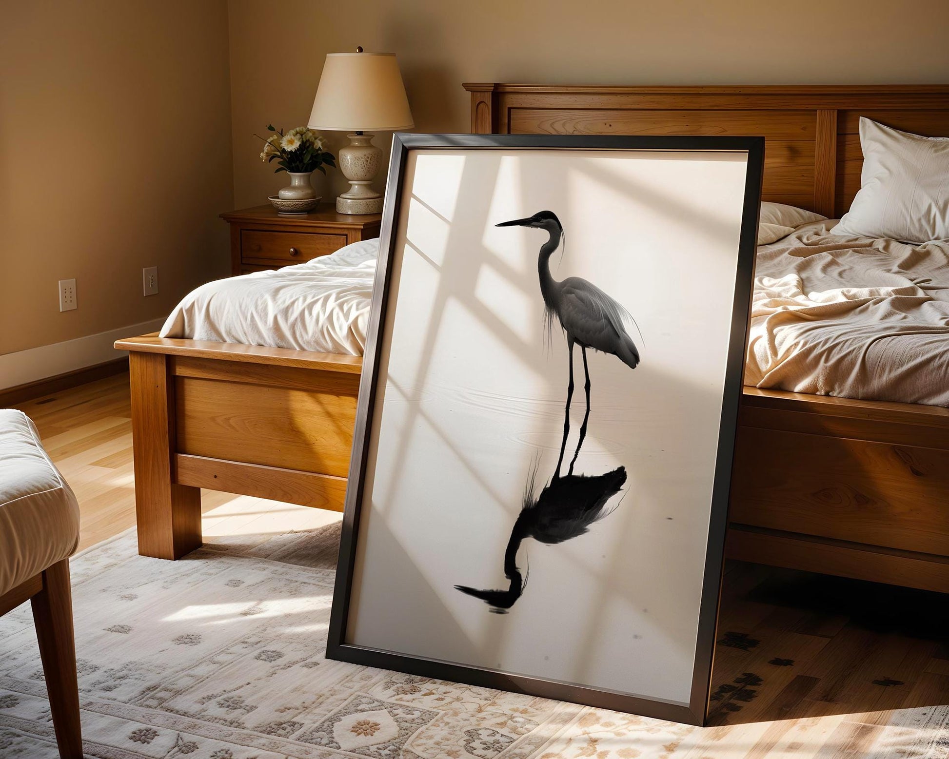 Wildlife Poster | Heron in Water Photography Print | Minimalist Bird Wall Art wall art print, minimalist black and white poster, modern Scandinavian wall decor, Monohaus